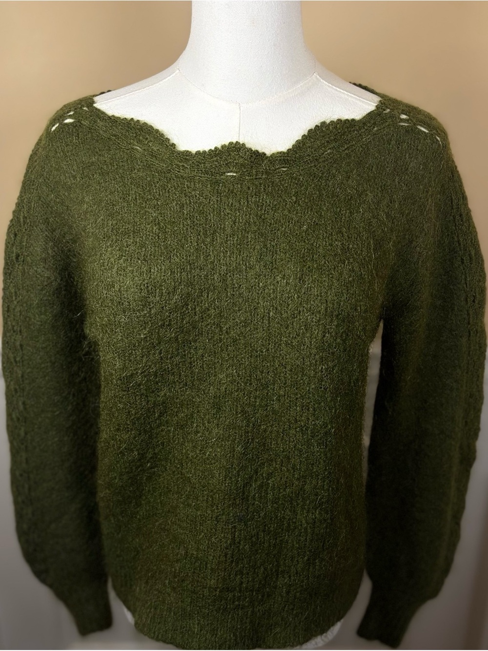 🌿 SÉZANE Olive Green Kid Mohair Merino Wool Blend Sweater XS 🍃
